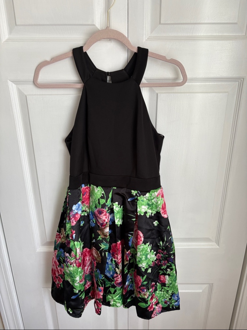 Teeze Me Black Halter Floral-Print Party Dress